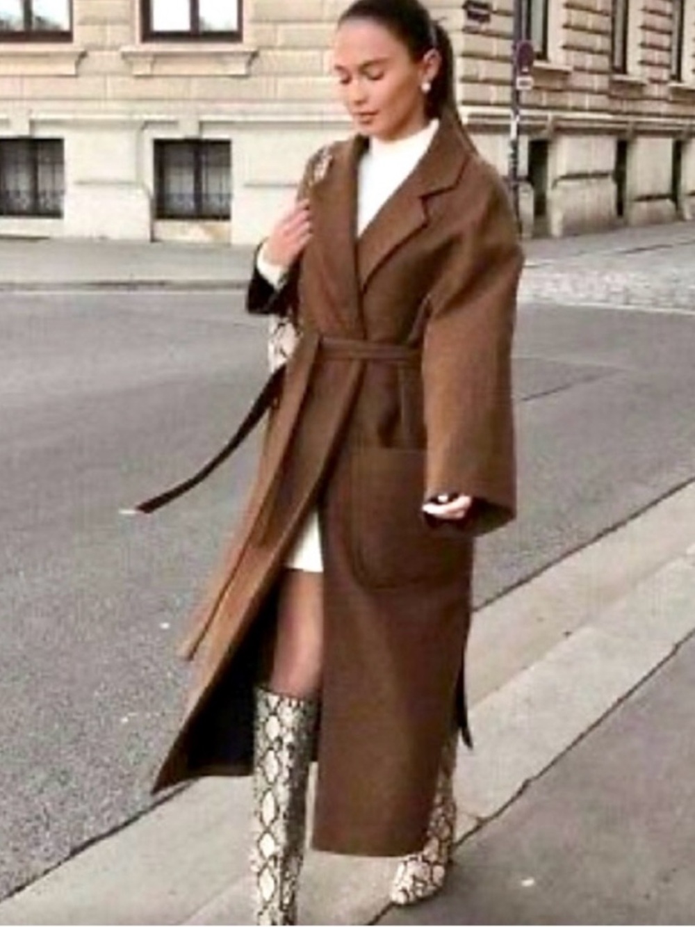 Zara Wool Blend Belted Wrapped Coat.